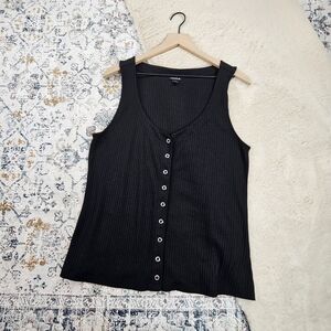 Torrid Black Ribbed Button Sleeveless Tank Top Plus Size 1